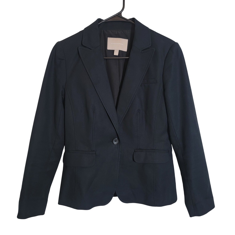 Banana Republic Womens 4P Black One Button Blazer Jacket Cotton Career 901159-00